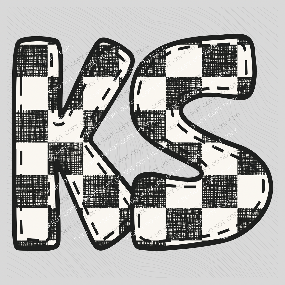 KS Kansas Bubble Stitch Distressed Checkers Black White Digital Design, PNG