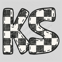 KS Kansas Bubble Stitch Distressed Checkers Black White Digital Design, PNG