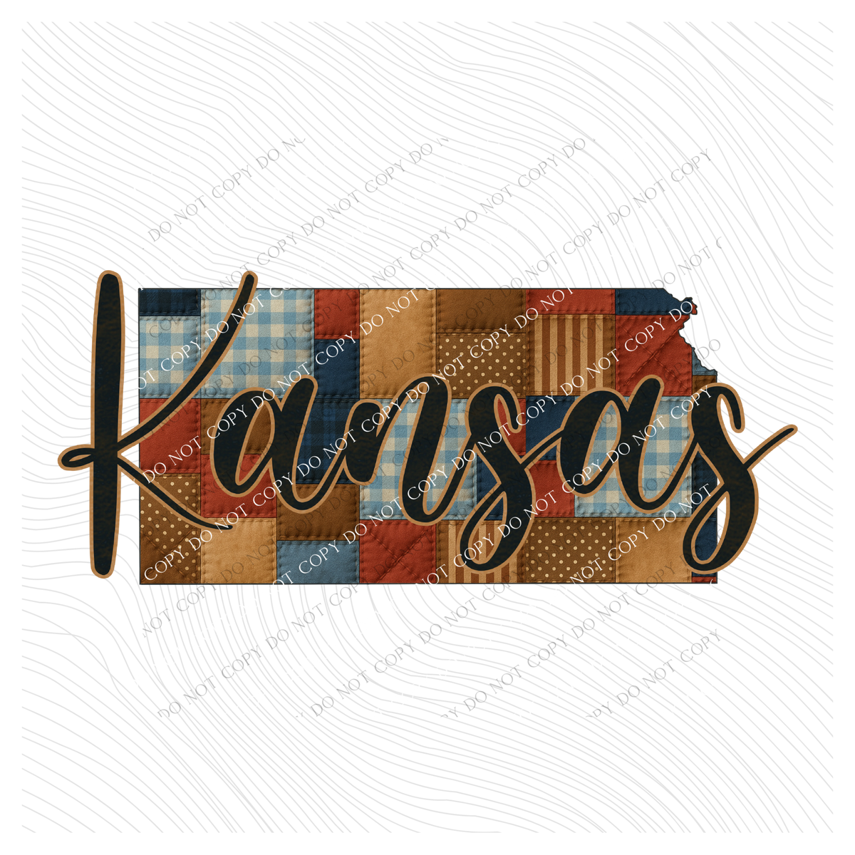 Kansas Quilted Script State Digital Design, PNG