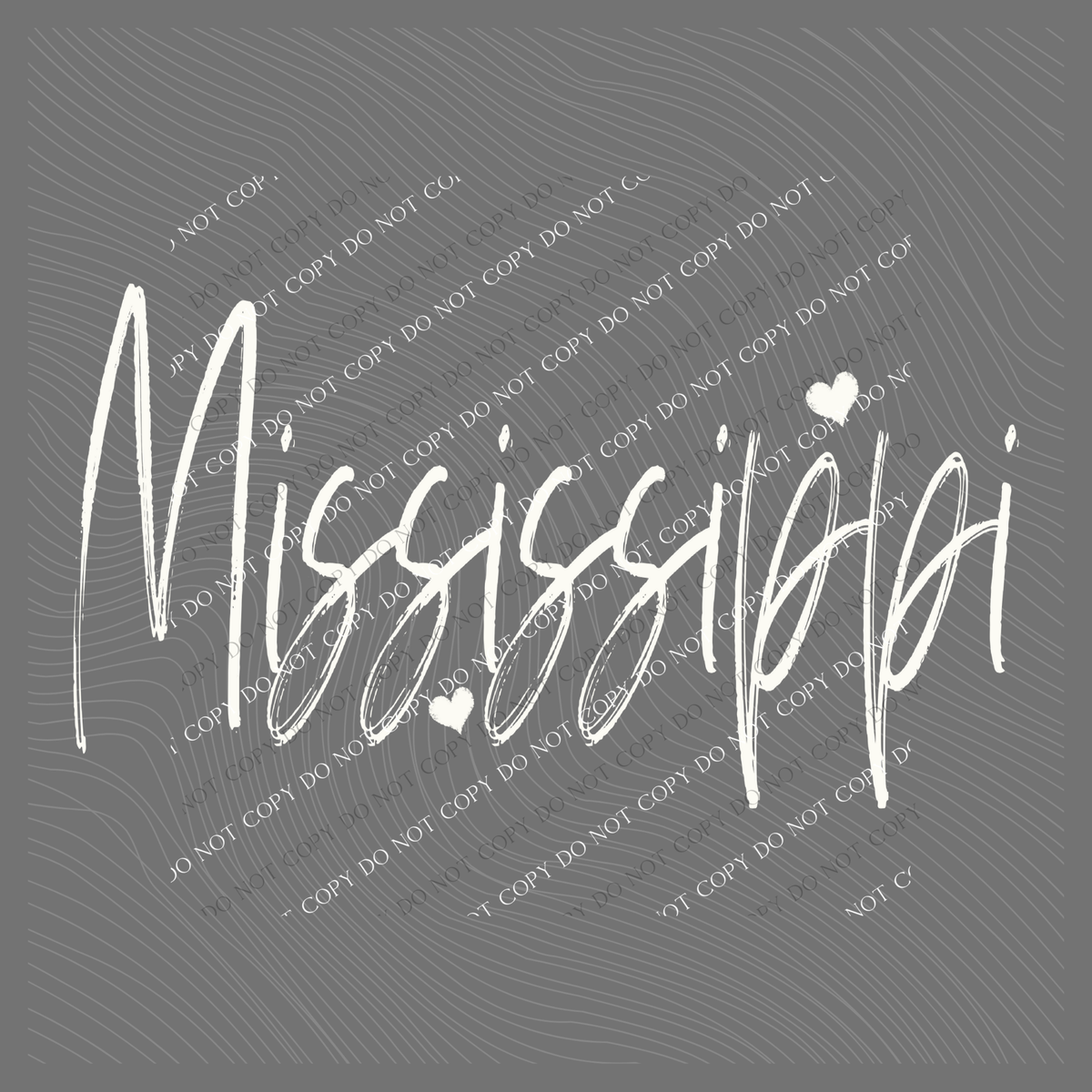 Mississippi Sketched Script Hearts in Off-white Digital Design, PNG