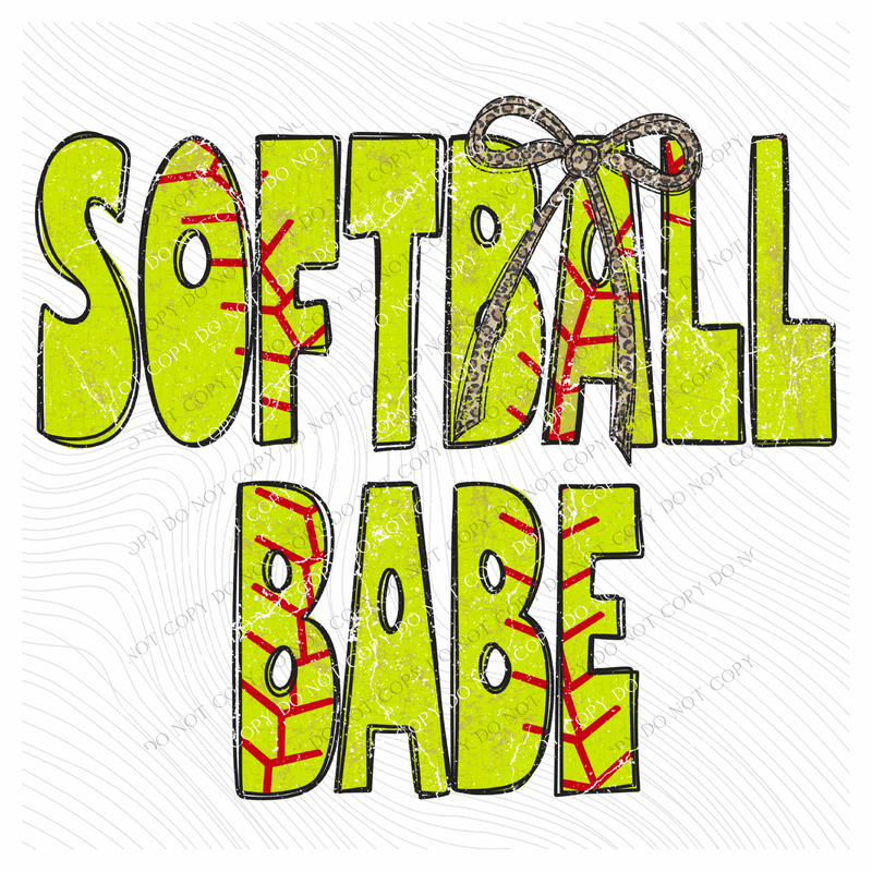 Softball Babe Softball Stitch Leopard Bow Doodle Distressed Digital Design, PNG