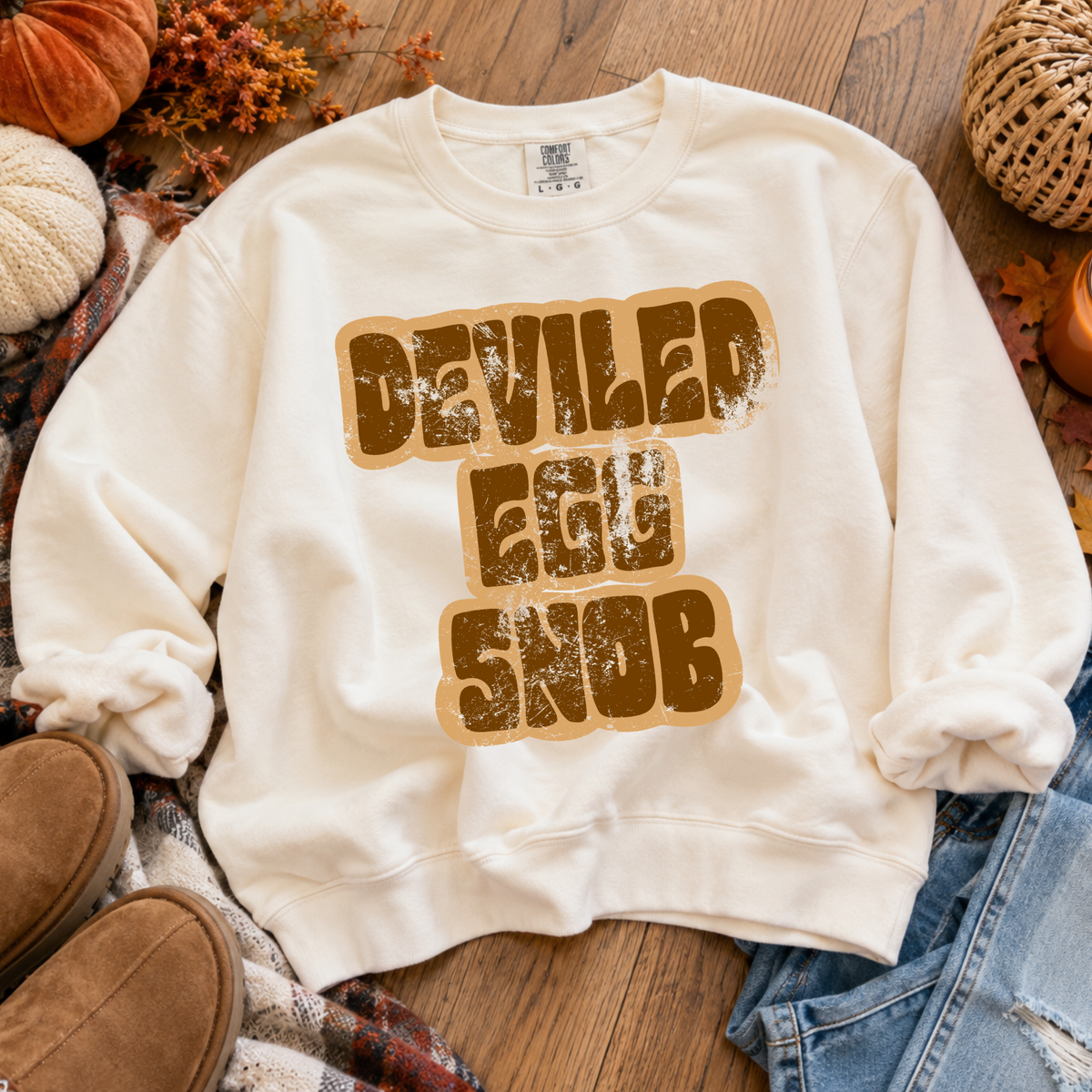Deviled Egg Snob Retro Shadow Brown Distressed Digital Design, PNG
