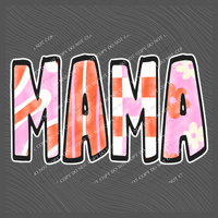 Mama Retro Distressed Pink & Red Patchwork Digital Design, PNG