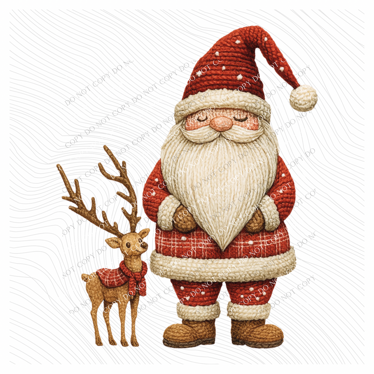 Plaid Santa & Reindeer Knitted Digital Download, PNG