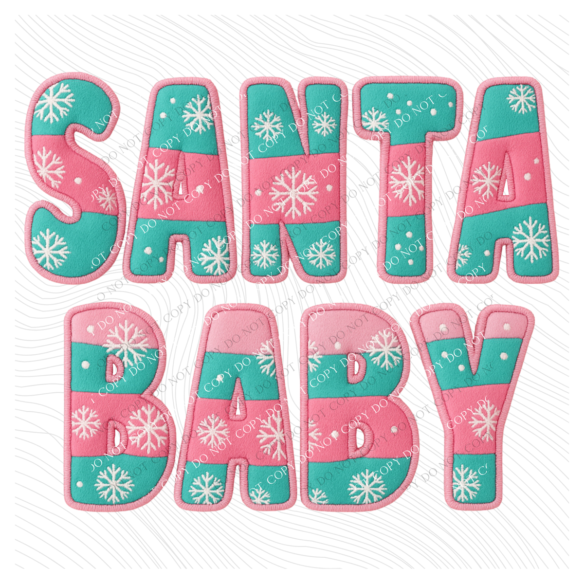 Santa Baby Aqua & Pink 3D Embroidered Plush Christmas Digital Design, PNG