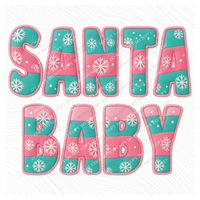 Santa Baby Aqua & Pink 3D Embroidered Plush Christmas Digital Design, PNG