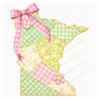 Minnesota Spring Tones Quilted Faux State Patch with Bow Digital Design, PNG