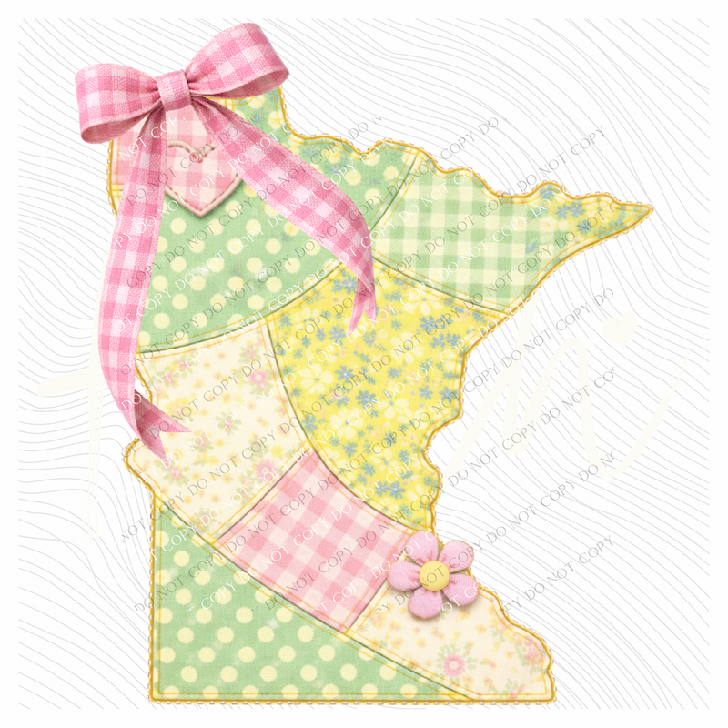 Minnesota Spring Tones Quilted Faux State Patch with Bow Digital Design, PNG