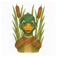 Cute Cattail Duck Sketch Digital Download, PNG