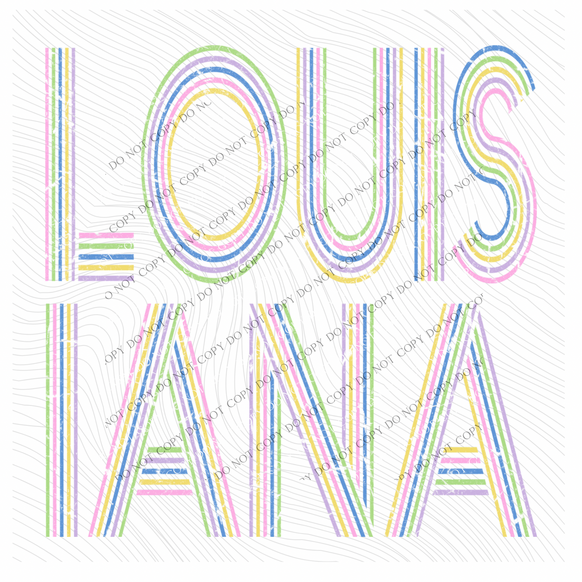 Louisiana Retro Lines Distressed in Fun Pastel Colors Digital Design, PNG