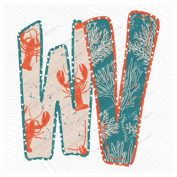 WV West Virginia  Lobster Coral Reef Polka Dot Outline Digital Design, PNG