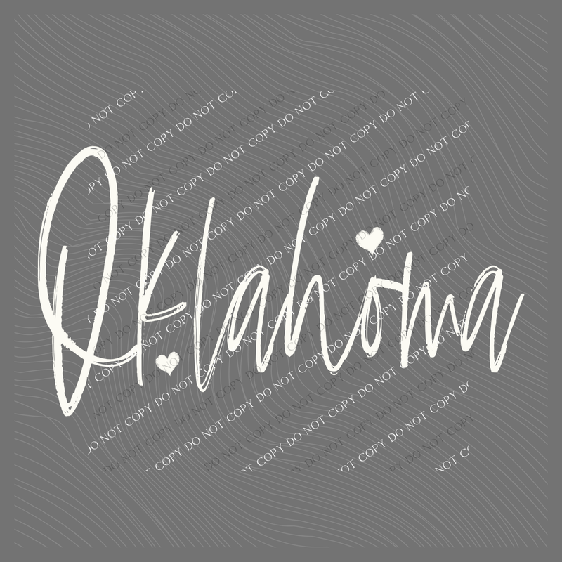 Oklahoma Sketched Script Hearts in Off-white Digital Design, PNG