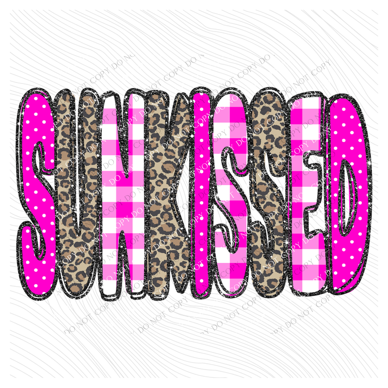 Sunkissed Leopard Glitter, Gingham & Dot in Bright Pink Digital Design, PNG