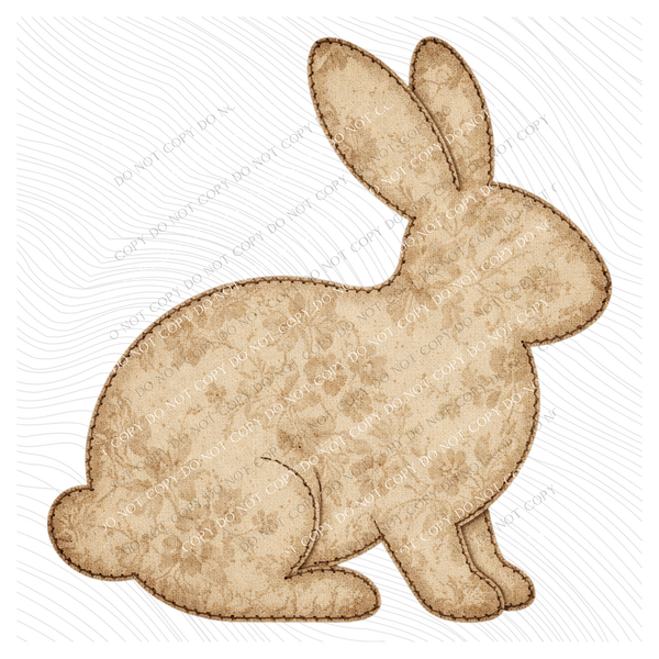 Rabbit Vintage Floral Faux Patch Digital Design, PNG