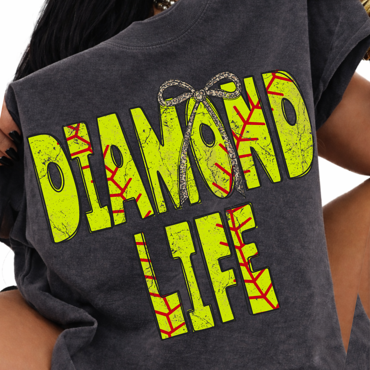 Diamond Life Softball Stitch Leopard Bow Doodle Distressed Digital Design, PNG
