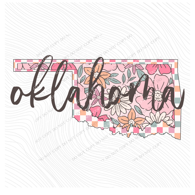Oklahoma Checkered Floral in Summery Colors Digital Design, PNG