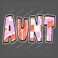 Aunt Retro Distressed Pink & Red Patchwork Digital Design, PNG