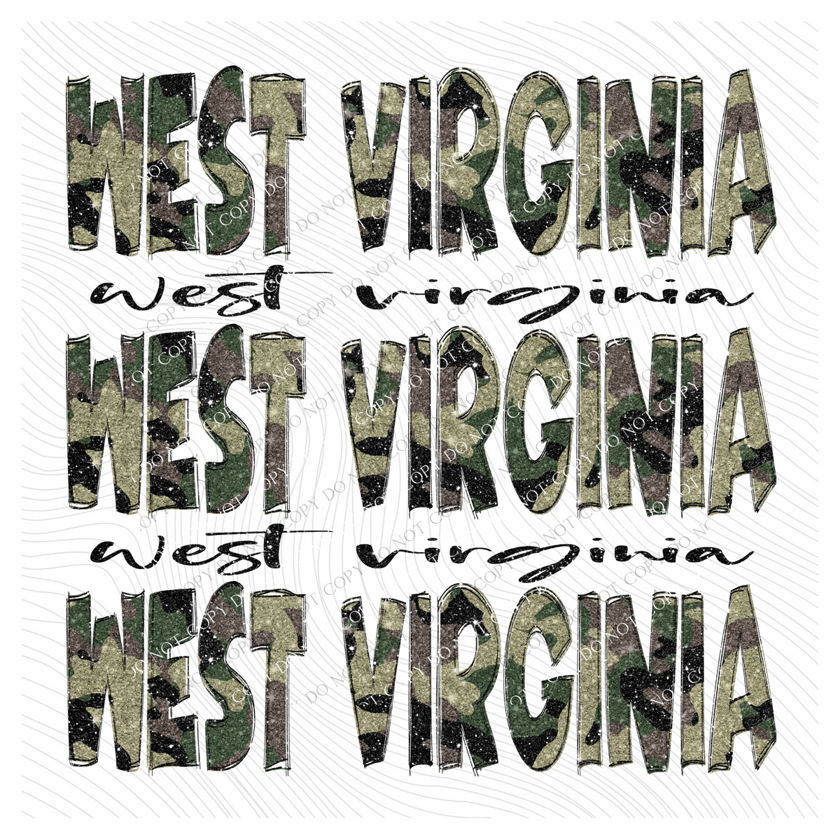 West Virginia Camo Glitter Stacked with Glitter Script Digital Design, PNG