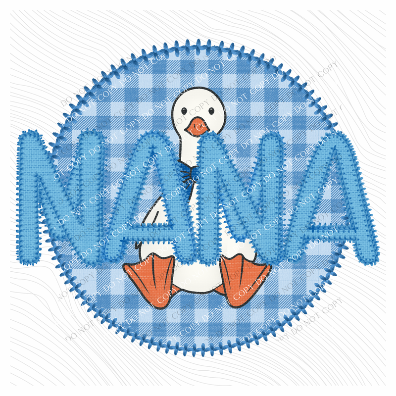 Nana Goose Faux Embroidery Stitch Gingham Texture Circle Blue Digital Design, PNG