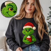 Grinch with Hot Cocoa Faux Patch Digital Download, PNG