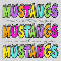 Mustangs Bubble Dot Stacked Script Distressed in Neons Digital Design, PNG