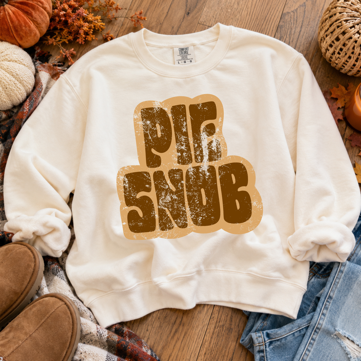Pie Snob Retro Shadow Brown Distressed Digital Design, PNG