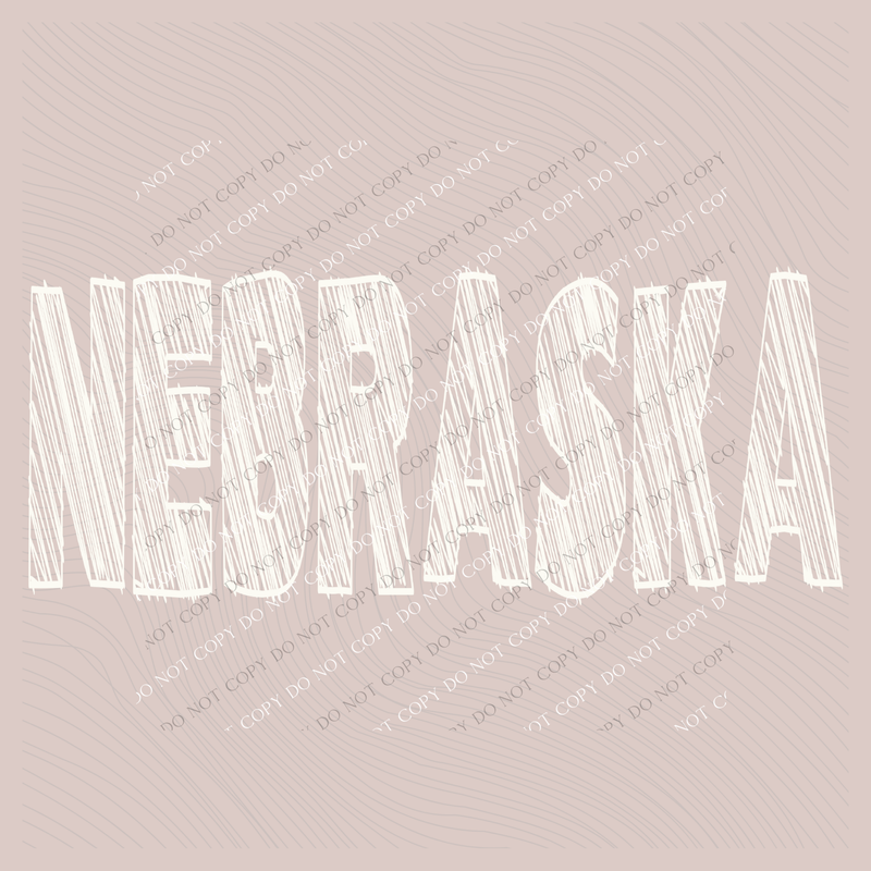 Nebraska Scribble in Cream White Digital Design, PNG