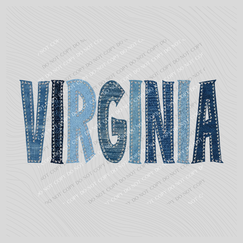 Virginia Denim Patch Stitched Digital Design, PNG