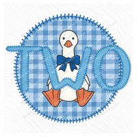 Two Goose Faux Embroidery Stitch Gingham Texture Circle Blue Digital Design, PNG