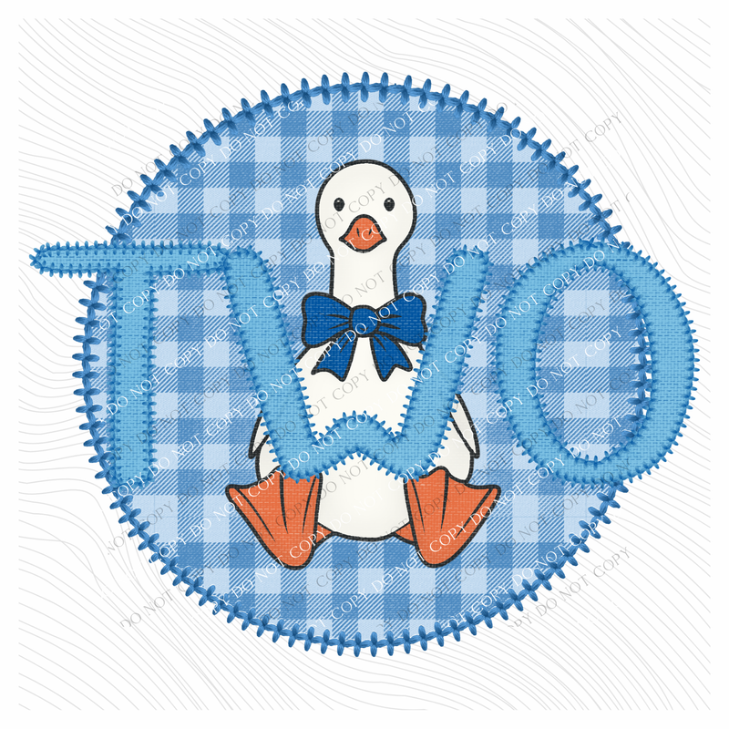 Two Goose Faux Embroidery Stitch Gingham Texture Circle Blue Digital Design, PNG