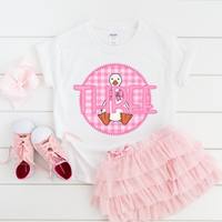 Three Goose Faux Embroidery Stitch Gingham Texture Circle Pink Digital Design, PNG