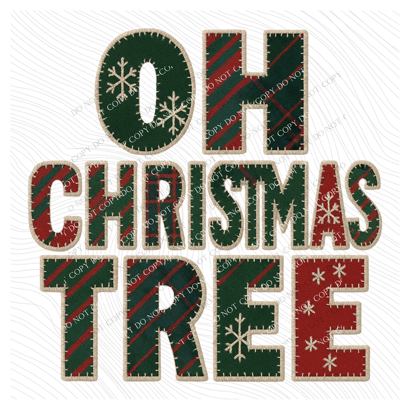 Oh Christmas Tree Tartan Plaid Patterns Faux Patch Digital Download, PNG