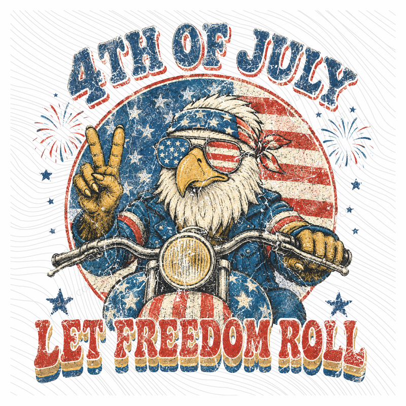 Let Freedom Roll Retro Vintage Distressed Patriotic Digital Design, PNG