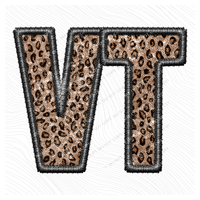 VT Vermont Faux Embroidery Leopard Sequin with separate Home Sweet Home Script in Black,  Digital Design, PNG