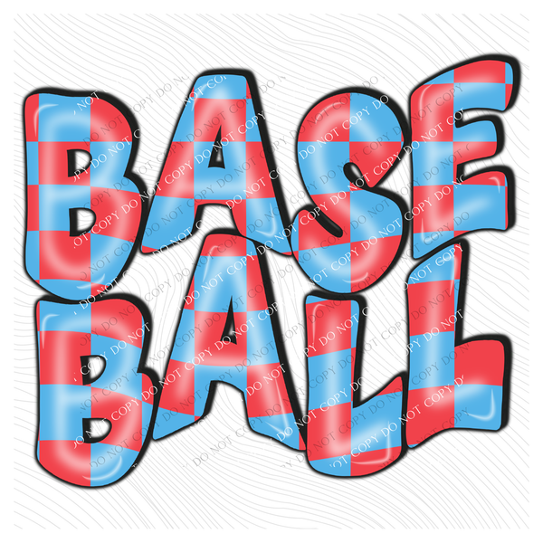 Baseball 3D Retro Wavy Checkered in Red & Blue Digital Design, PNG