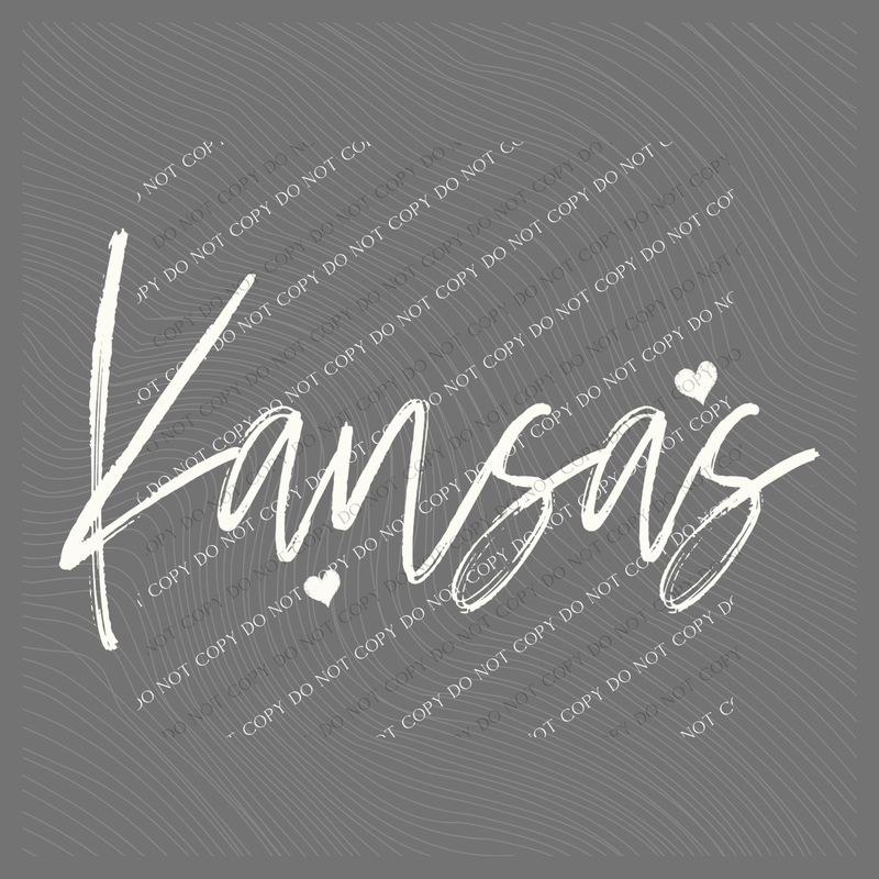 Kansas Sketched Script Hearts in Off-white Digital Design, PNG