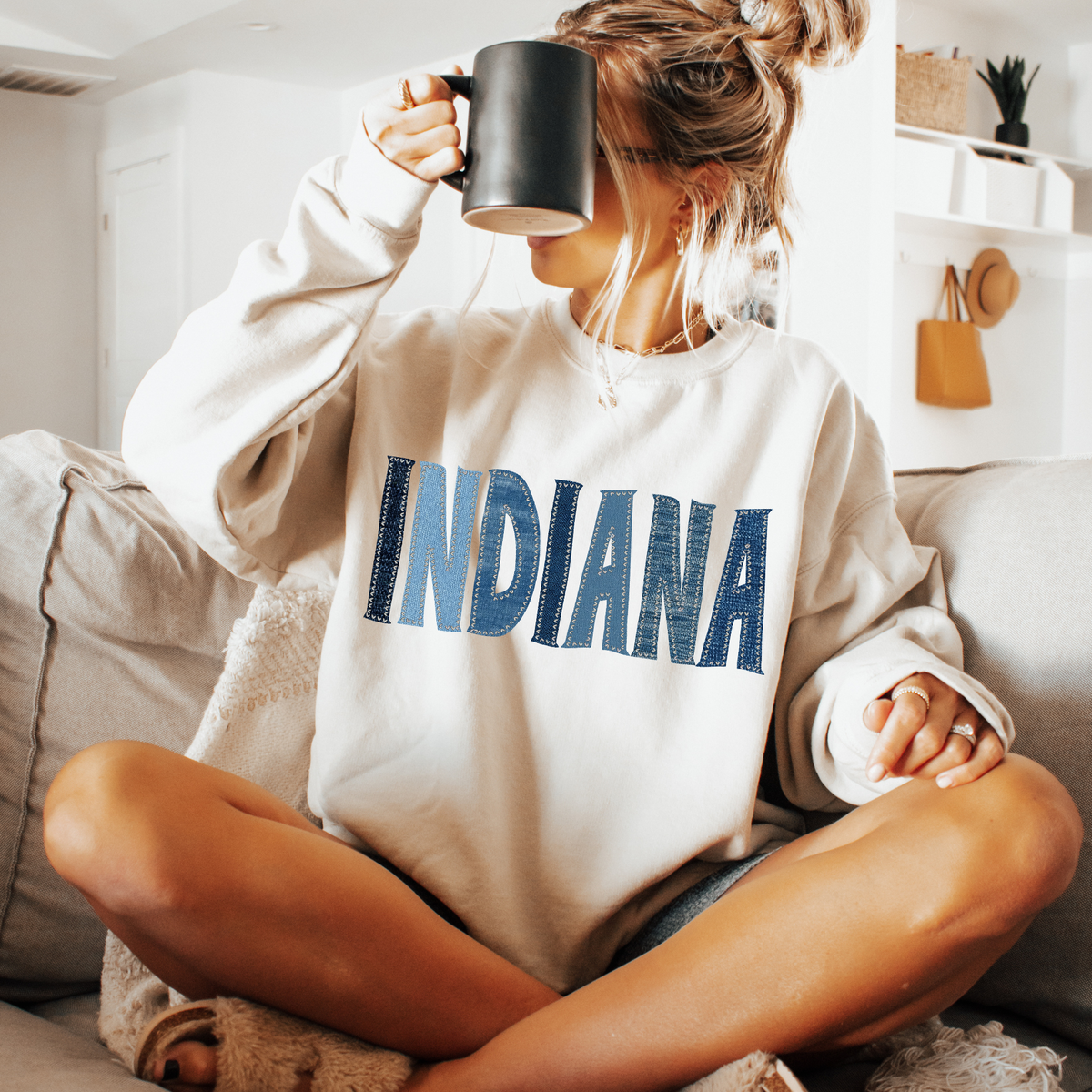 Indiana Denim Patch Stitched Digital Design, PNG