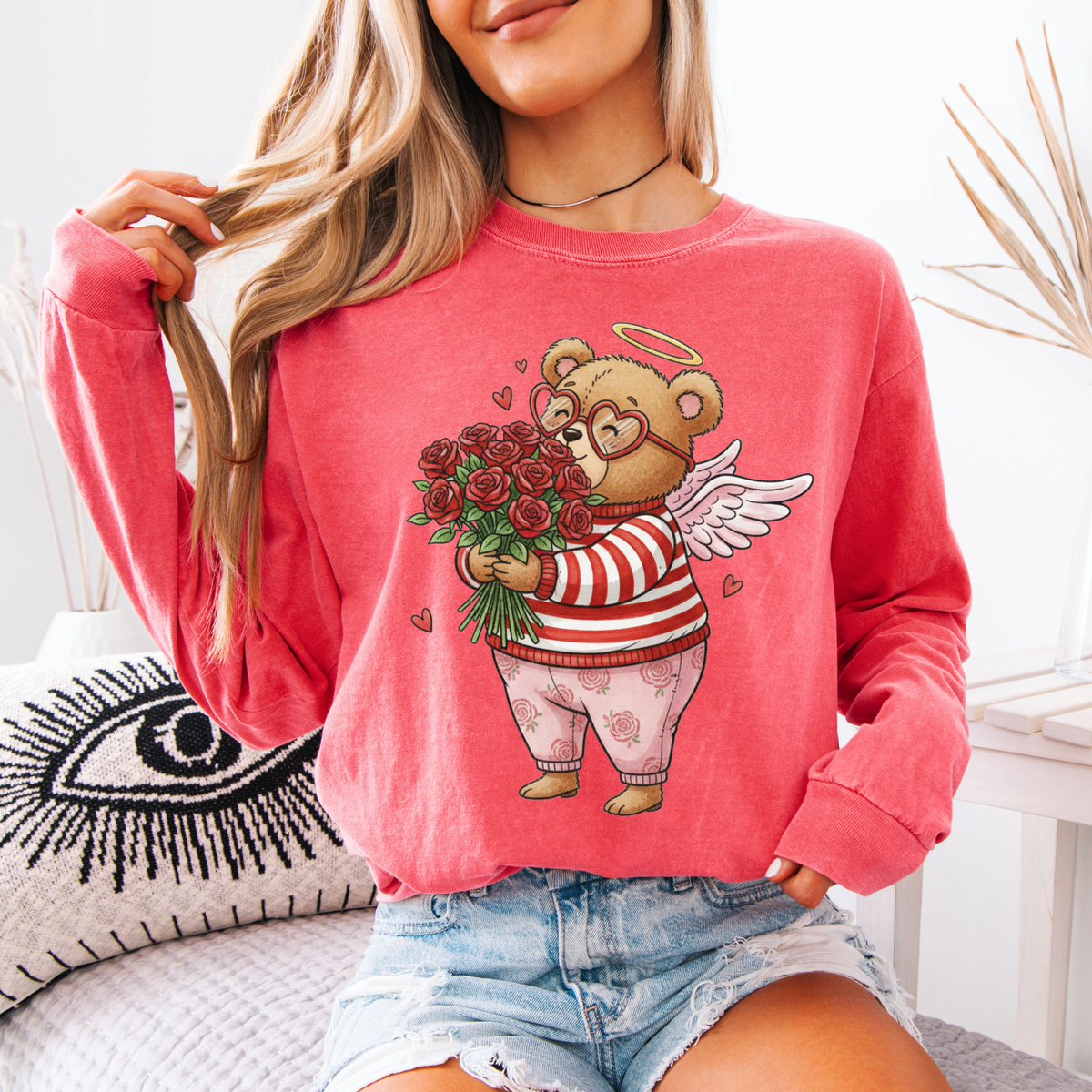 Smell the Roses Whimsy Bear Valentine’s Sketch Digital Design, PNG