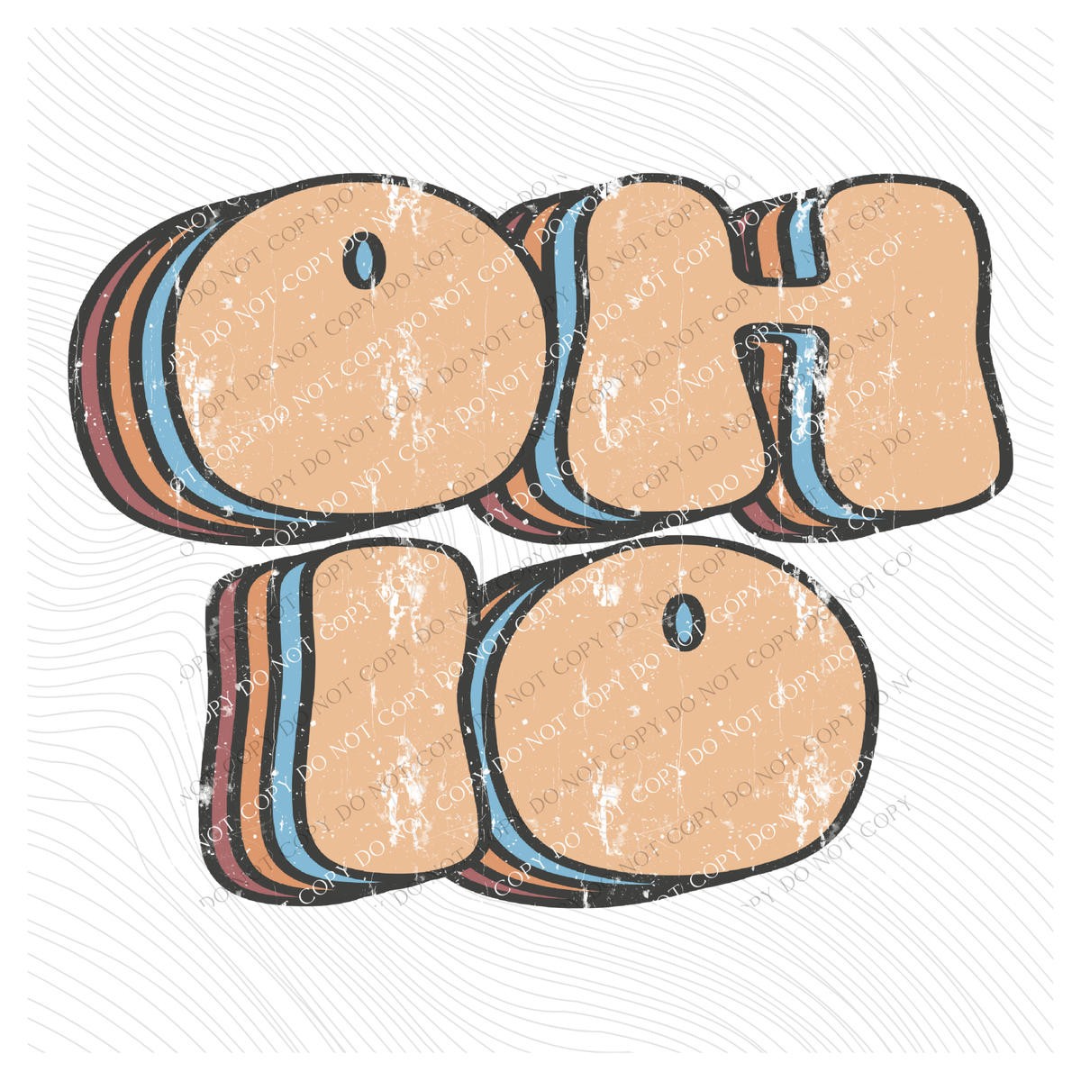 Ohio Groovy Stacked Distressed in Boho Neutrals Digital Design, PNG