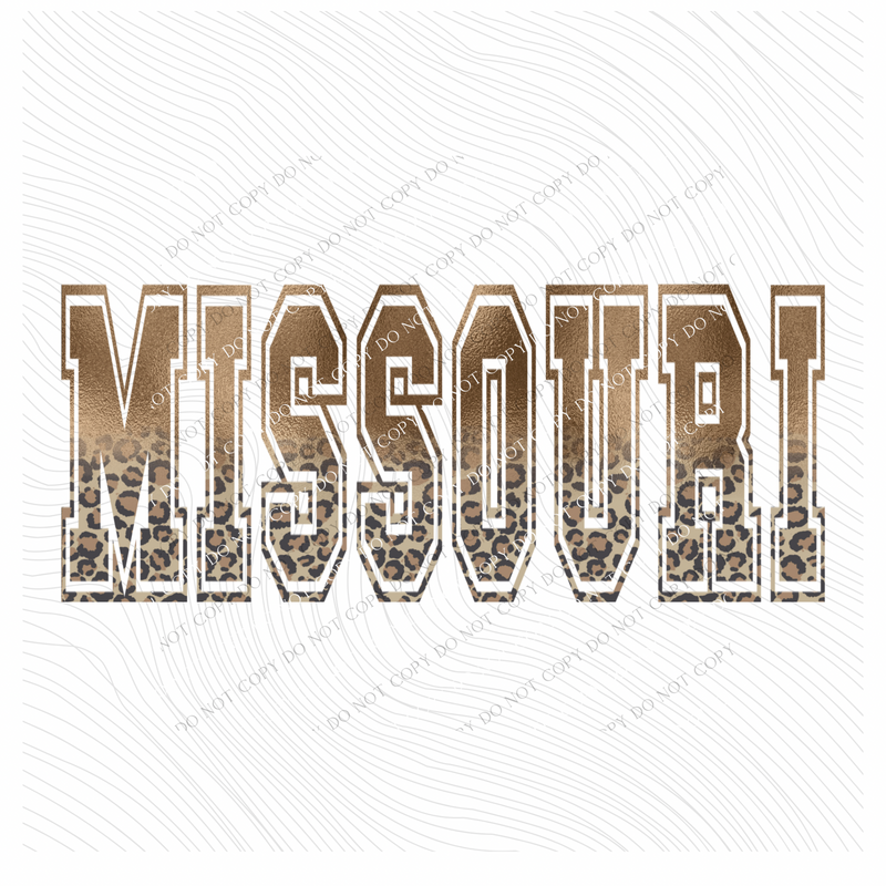 Missouri Ombre Gold Foil and Leopard Varsity Digital Design, PNG