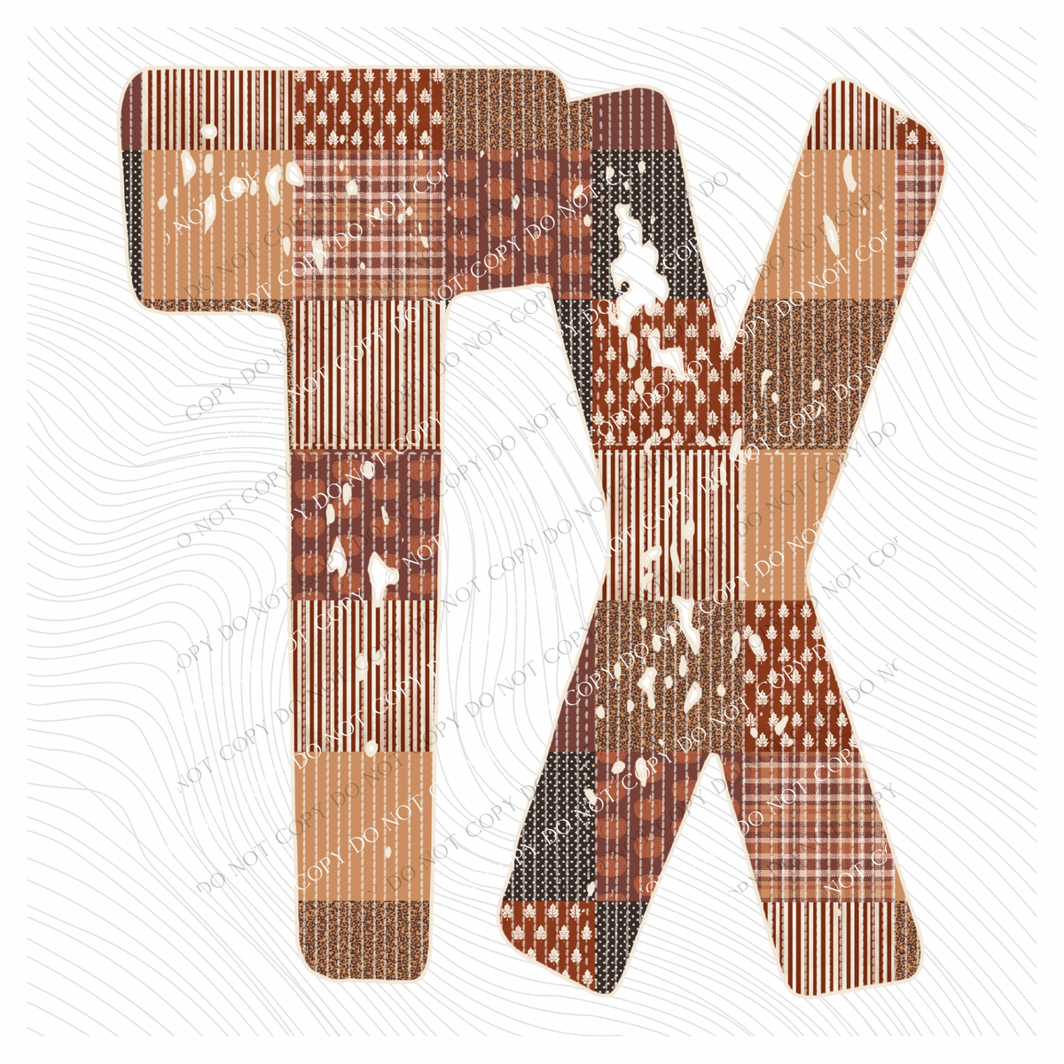 Texas TX Autumn Pumpkins Quilted Distressed Digital Design in Browns, PNG