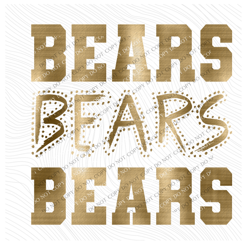Bears Varsity Polka Dot Texture Foil Gold Digital Design, PNG