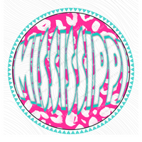 Mississippi Groovy Leopard Shadow & Non Shadow (both included) Cutout in Pink & Teal Digital Design, PNG