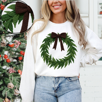 Brown Bow & Wreath 3D Yarn Style Christmas Digital Download, PNG