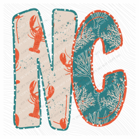 NC North Carolina  Lobster Coral Reef Polka Dot Outline Digital Design, PNG