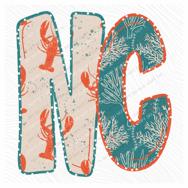NC North Carolina  Lobster Coral Reef Polka Dot Outline Digital Design, PNG
