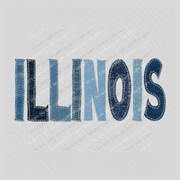 Illinois Denim Patch Stitched Digital Design, PNG