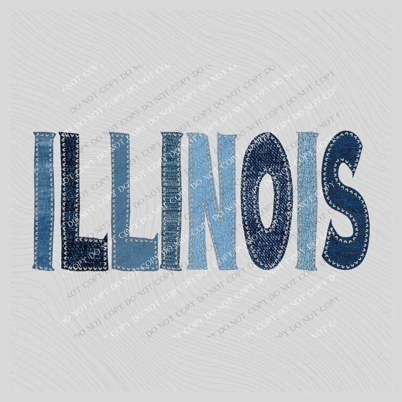 Illinois Denim Patch Stitched Digital Design, PNG