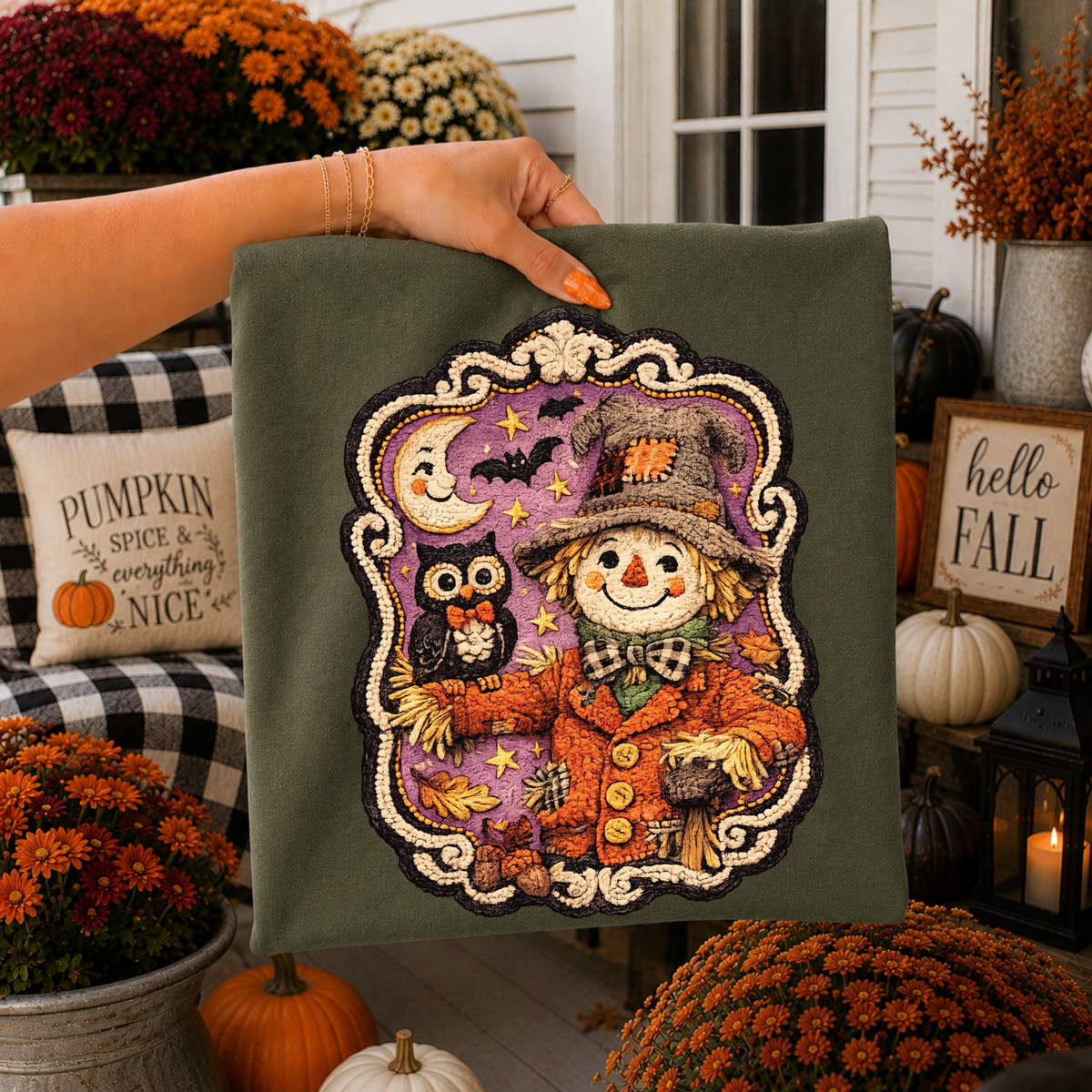 Scarecrow Halloween Chenille Patch Digital Design, PNG