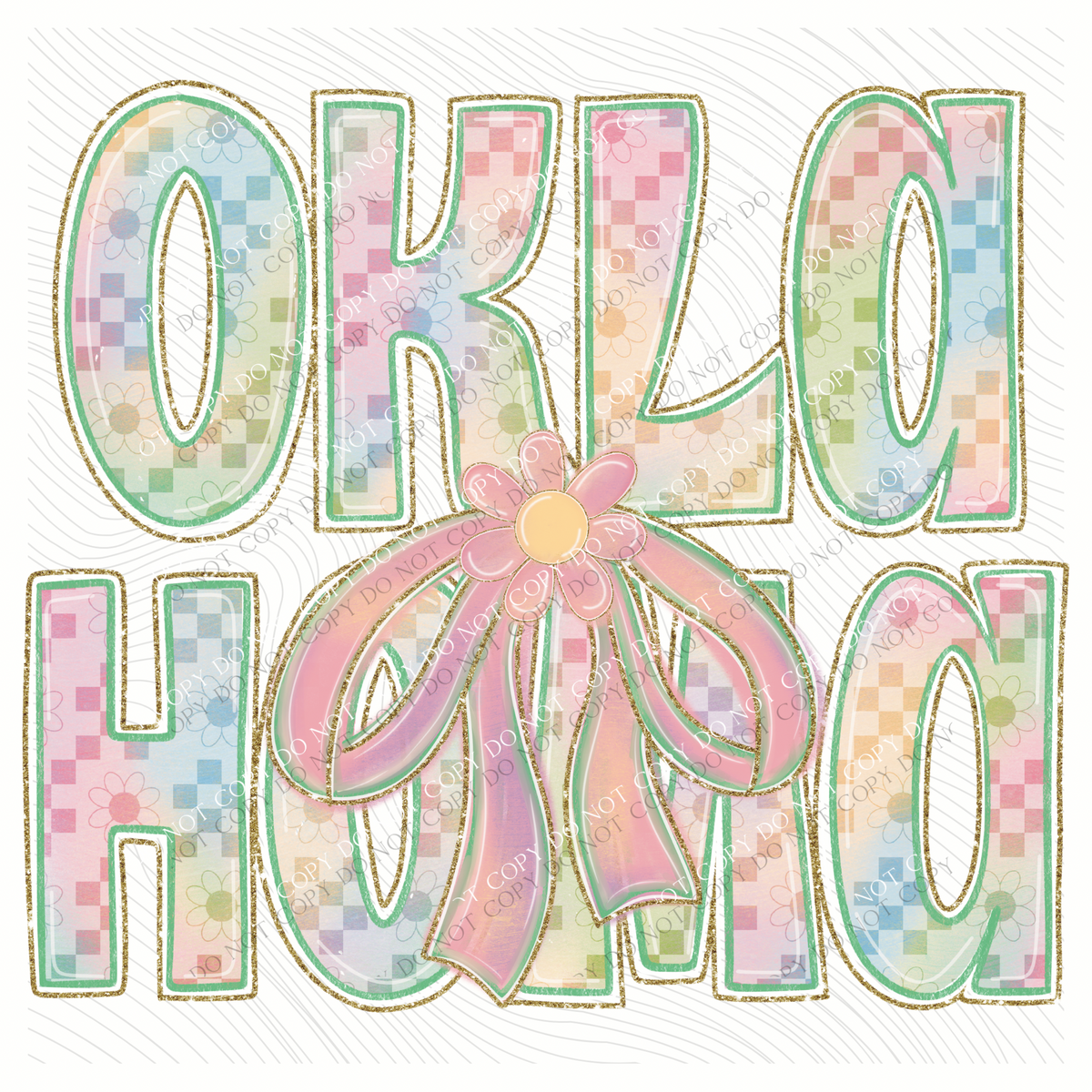 Oklahoma Daisy Bows and Checkers Pastel Chalk Digital Design, PNG